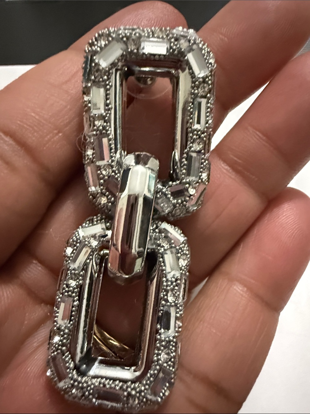 Fashion Crystal Link Drop Earrings - Silver Tone - Picture 2 of 4